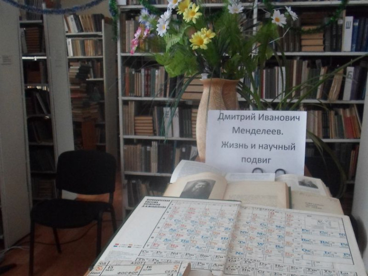 Состоялась книжная выставка, посвященная 190-летию со дня рождения великого русского учёного Дмитрия Ивановича Менделеева. Состоялась книжная выставка, посвященная 190-летию со дня рождения великого русского учёного Дмитрия Ивановича Менделеева.